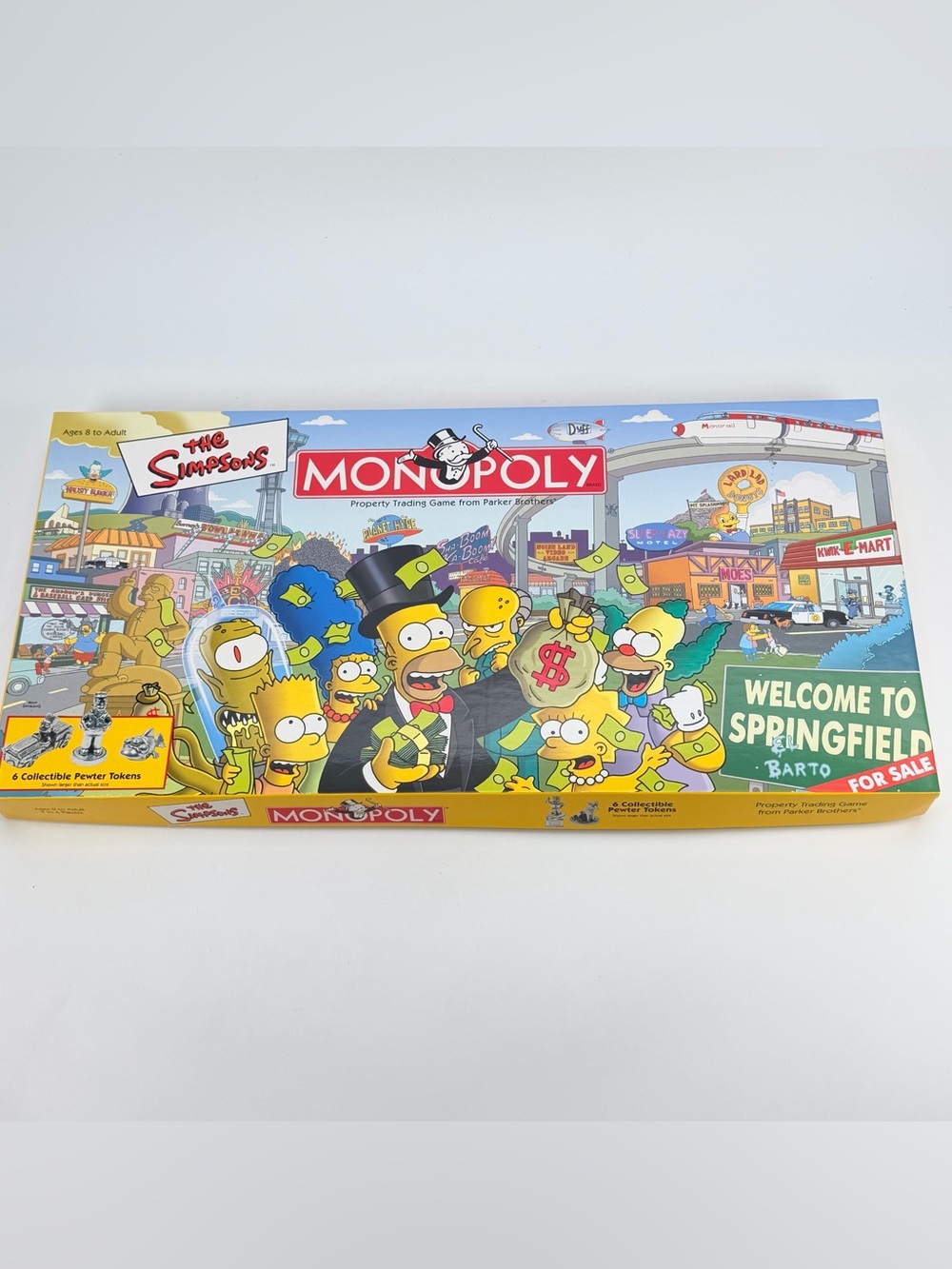 THE SIMPSONS MONOPOLY Complete W 4 Extra Mail-In Pewter Character Tokens Marge